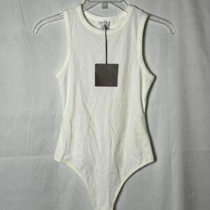 NWT Le Lis Collection White Ribbed Racerback Bodysuit (Size S) preppy casual